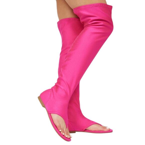 Cape Robbin Shoes - Cape Robbin Pink Thigh High Vijaya Flat Thong Sandals 7.5